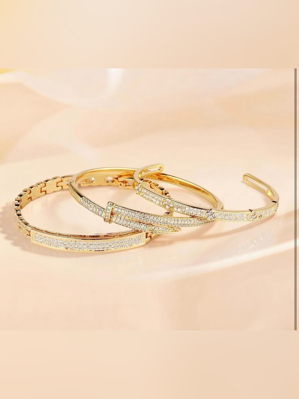 Anthropologie Gold Pave Bracelet Set - Picture 5 of 6